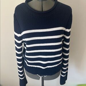 J. Crew Women's Sweater in Navy and White Stripes 100% Cotton